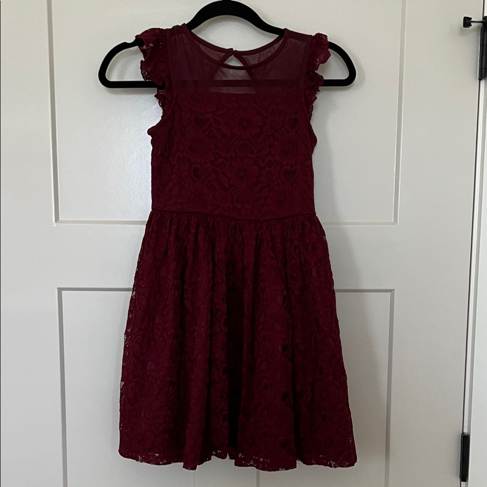Elegant Burgundy Lace Kids Dress
